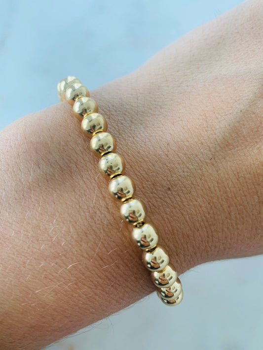 18KT Gold Filled Bracelets, Gold Filled 6mm Beaded Bracelet | Adjustable Stack Style by HAUS OF MONOGRAM