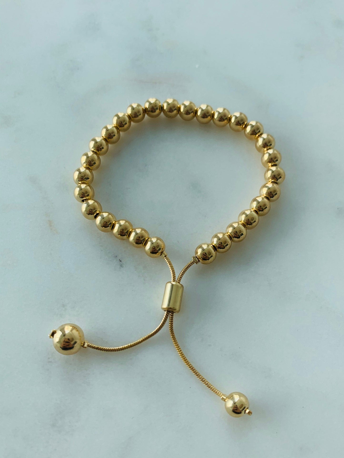 18KT Gold Filled Bracelets, Gold Filled 6mm Beaded Bracelet | Adjustable Stack Style by HAUS OF MONOGRAM