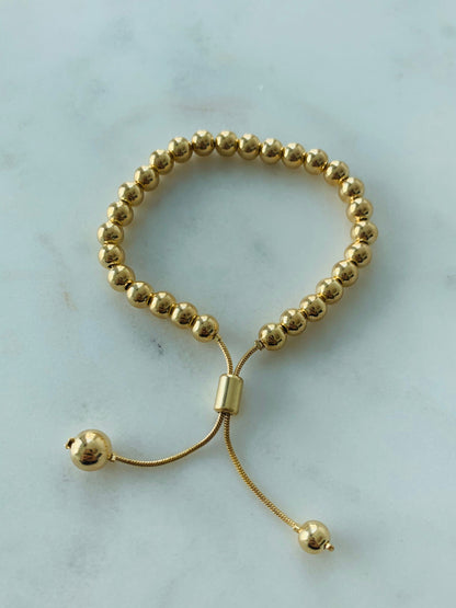 18KT Gold Filled Bracelets, Gold Filled 6mm Beaded Bracelet | Adjustable Stack Style by HAUS OF MONOGRAM
