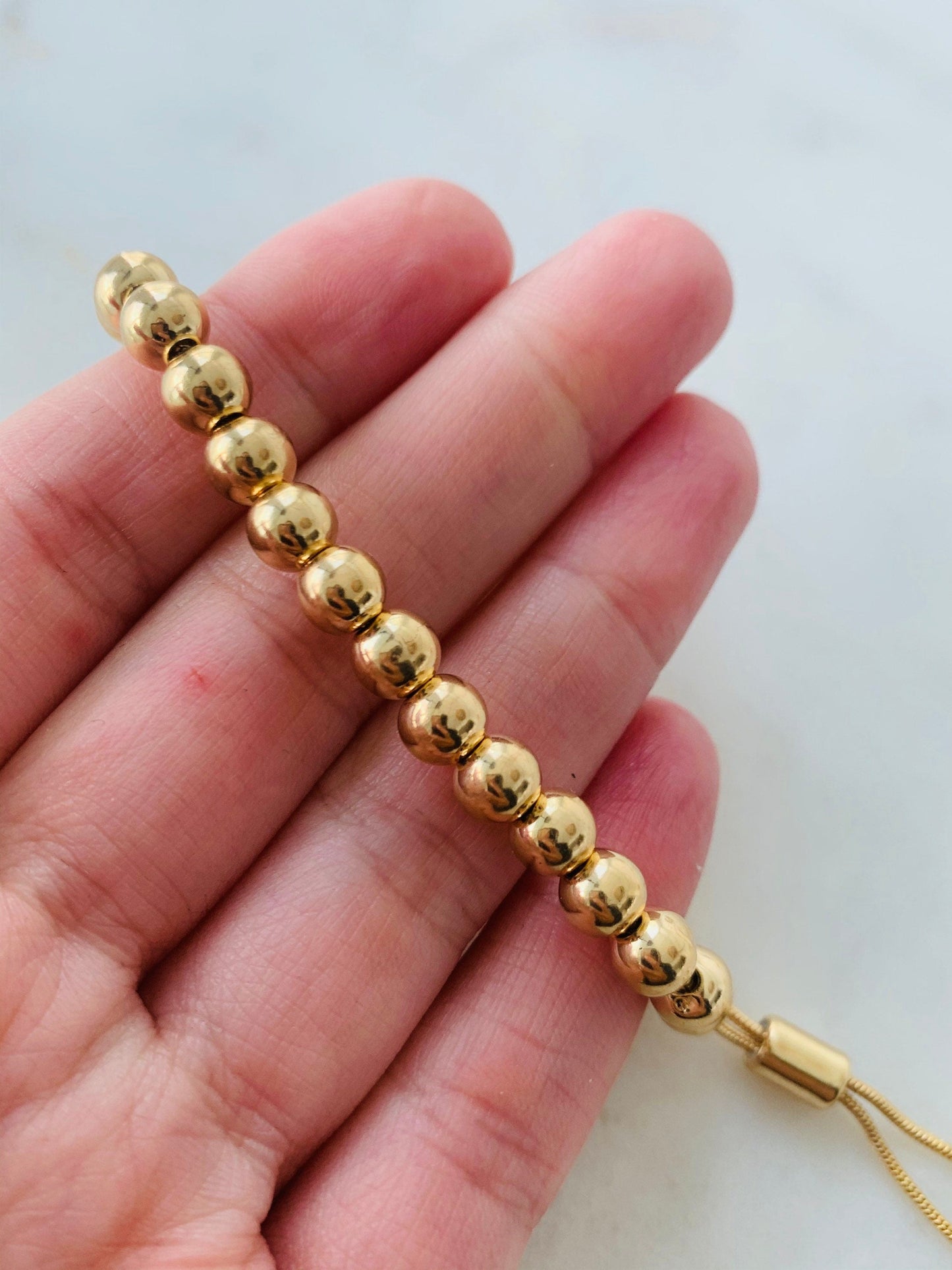 18KT Gold Filled Bracelets, Gold Filled 6mm Beaded Bracelet | Adjustable Stack Style by HAUS OF MONOGRAM