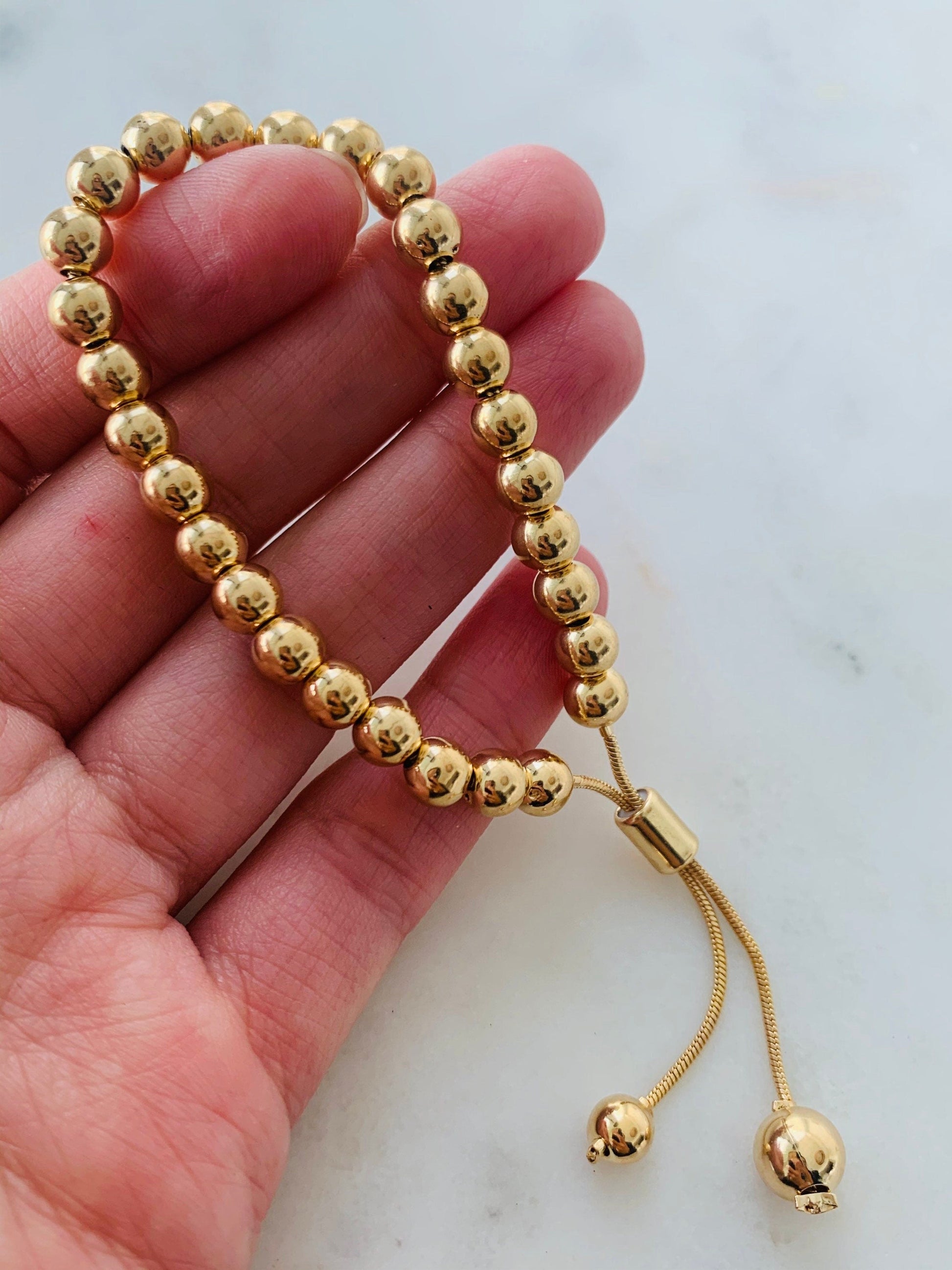 18KT Gold Filled Bracelets, Gold Filled 6mm Beaded Bracelet | Adjustable Stack Style by HAUS OF MONOGRAM