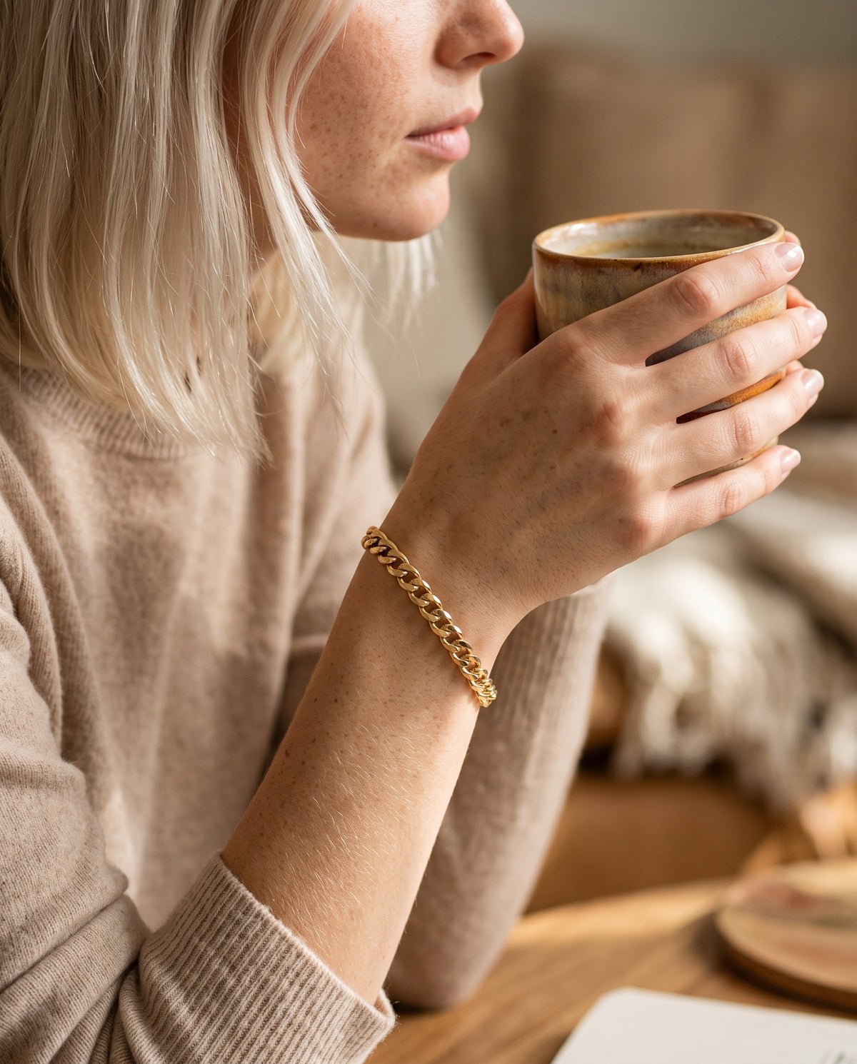 Gold Filled 6mm Curb Bracelet worn by a model
