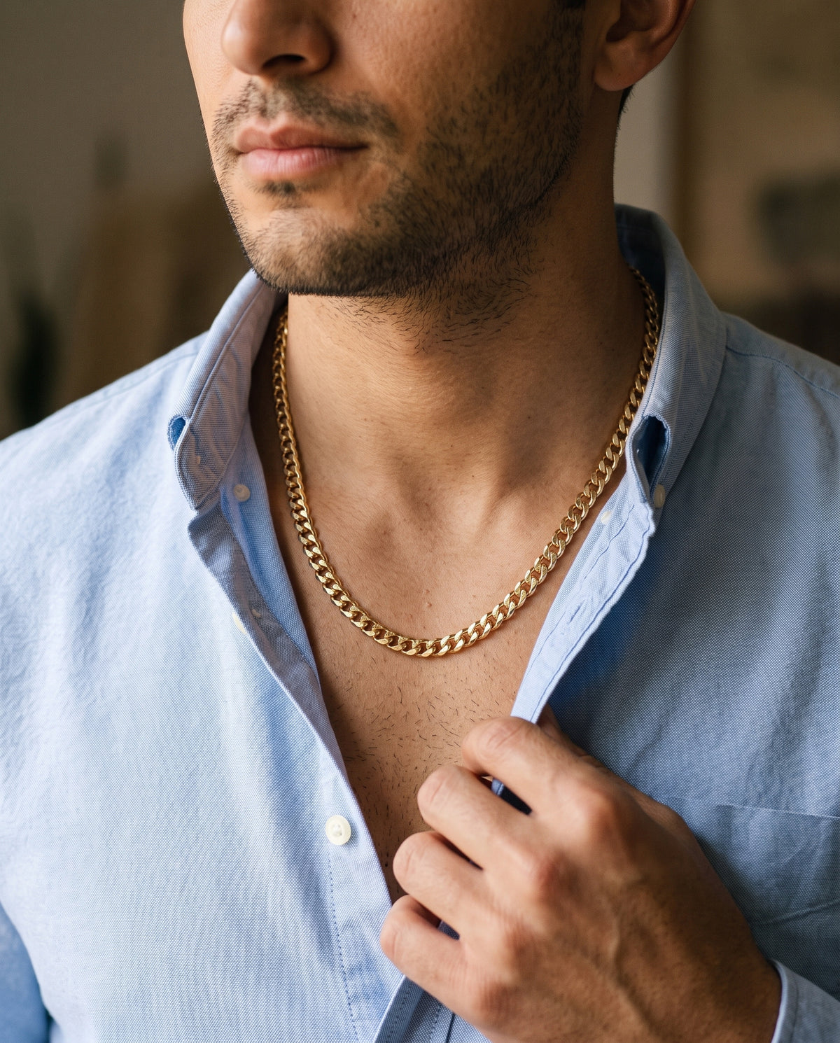 Gold Filled 6mm Curb Chain worn by a model