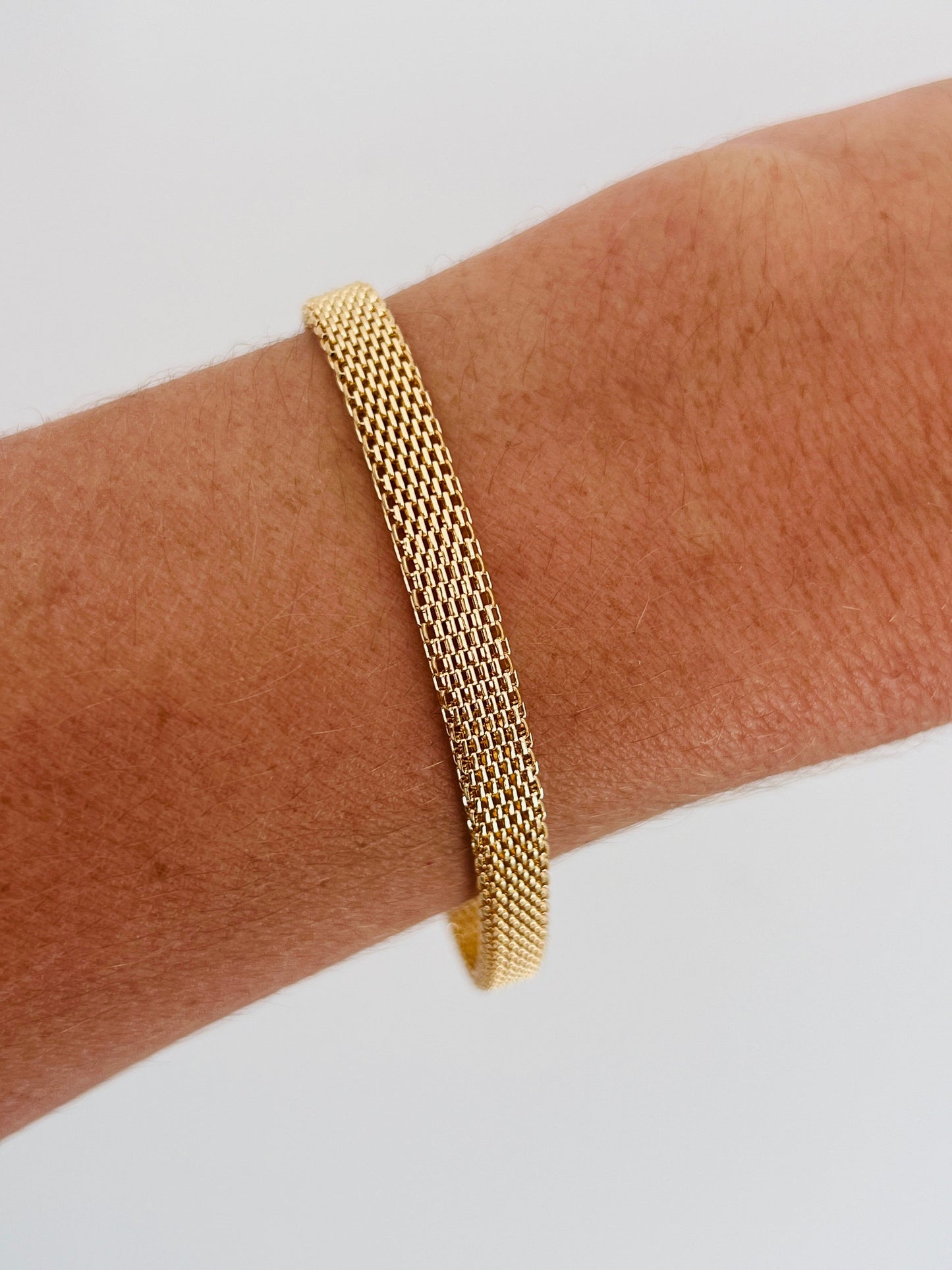 18KT Gold Filled Bracelets, Gold Filled 6mm Mesh Bracelet | Bold Woven Gold Chain Look by HAUS OF MONOGRAM