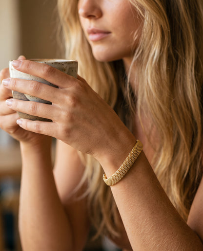 Gold Filled 6mm Mesh Bracelet worn by a model
