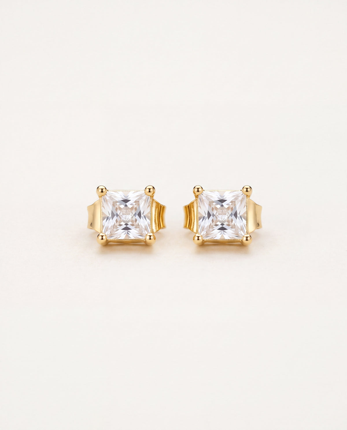 18KT Gold Filled Earrings, Gold Filled 7mm CZ Princess Cut Stud Earrings | Sparkling Gold Studs by HAUS OF MONOGRAM