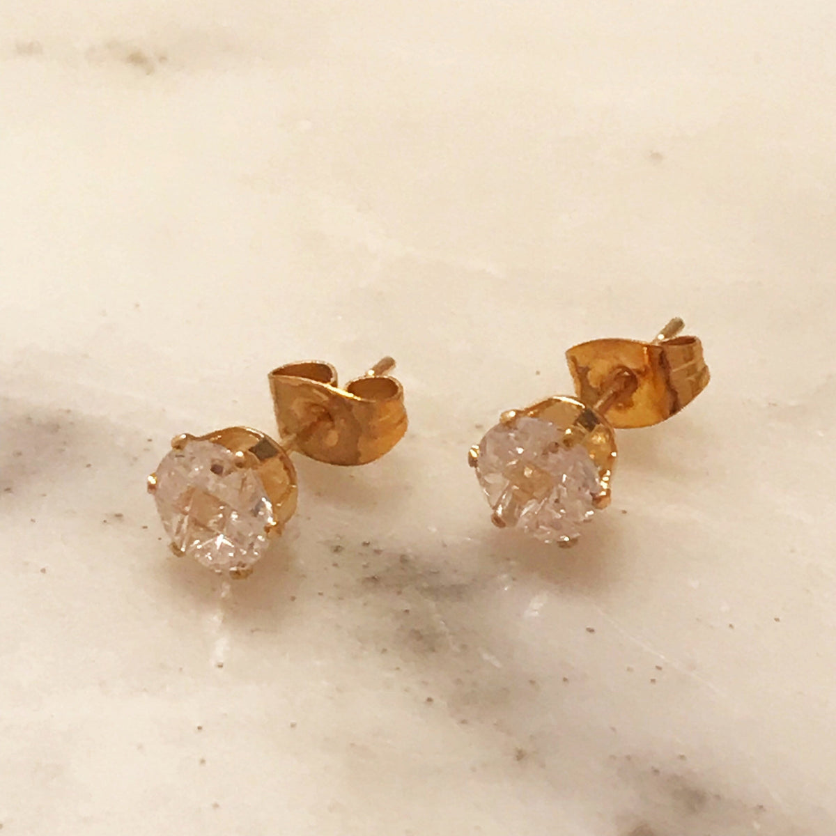 18KT Gold Filled Earrings, Gold Filled 7mm CZ Stud Earrings | Timeless Sparkle by HAUS OF MONOGRAM
