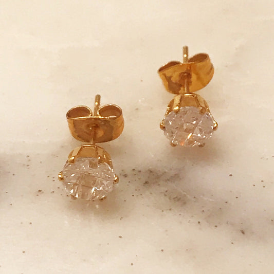 18KT Gold Filled Earrings, Gold Filled 7mm CZ Stud Earrings | Timeless Sparkle by HAUS OF MONOGRAM