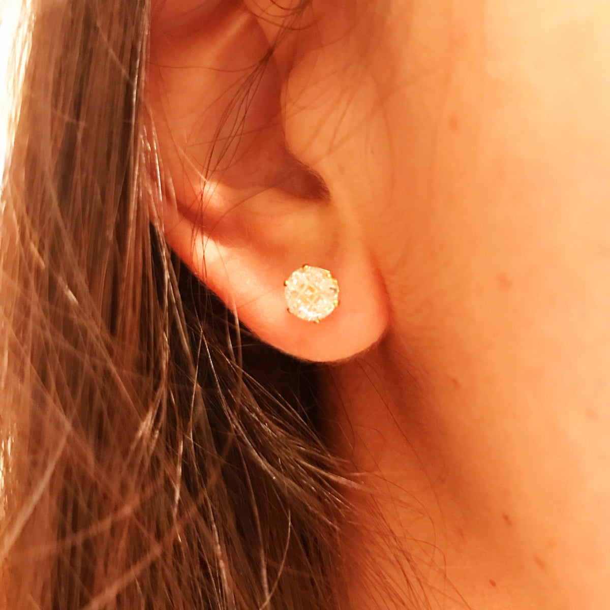 18KT Gold Filled Earrings, Gold Filled 7mm CZ Stud Earrings | Timeless Sparkle by HAUS OF MONOGRAM