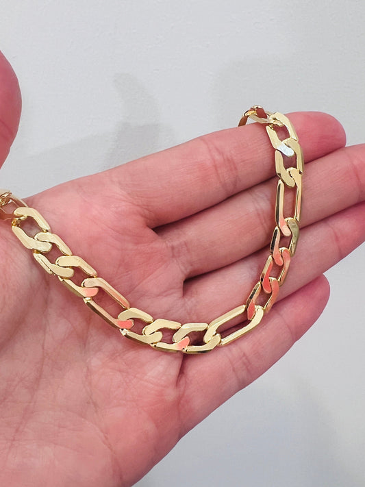 18KT Gold Filled Bracelets, Gold Filled 7mm Figaro Bracelet | Bold Everyday Statement Piece by HAUS OF MONOGRAM