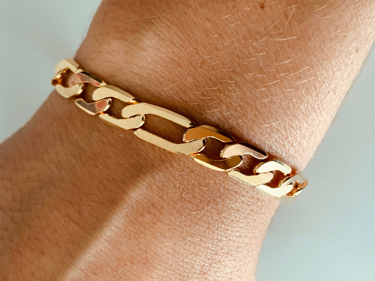 18KT Gold Filled Bracelets, Gold Filled 7mm Figaro Bracelet | Bold Everyday Statement Piece by HAUS OF MONOGRAM