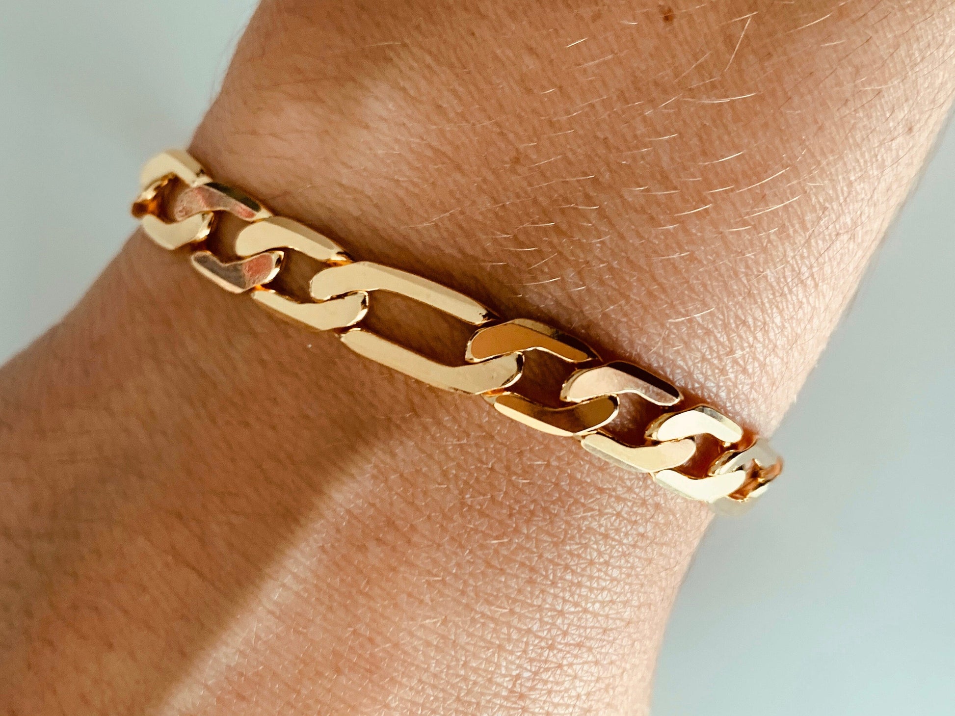 18KT Gold Filled Bracelets, Gold Filled 7mm Figaro Bracelet | Bold Everyday Statement Piece by HAUS OF MONOGRAM