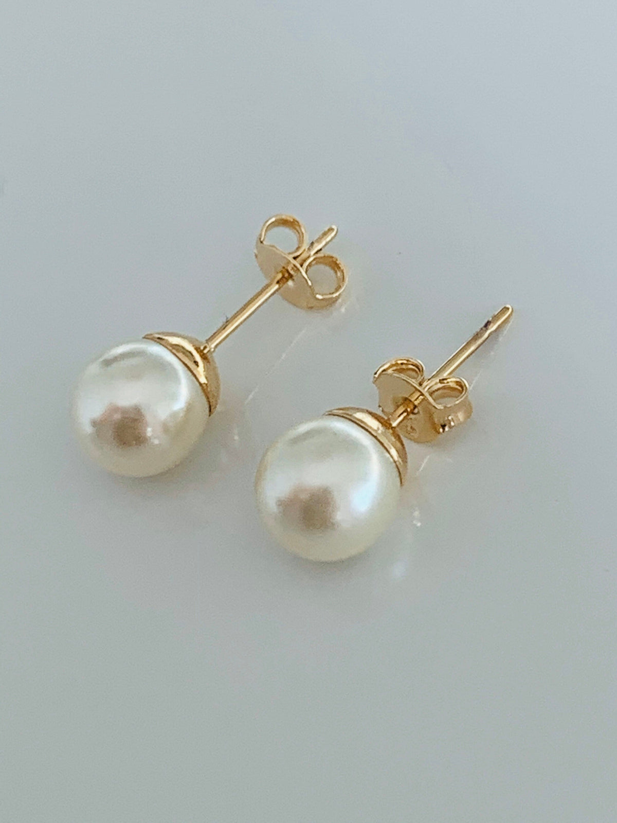 18KT Gold Filled Earrings, Gold Filled 7mm Pearl Stud Earrings | Timeless Elegance with a Lustrous Touch by HAUS OF MONOGRAM