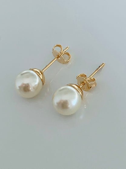 18KT Gold Filled Earrings, Gold Filled 7mm Pearl Stud Earrings | Timeless Elegance with a Lustrous Touch by HAUS OF MONOGRAM