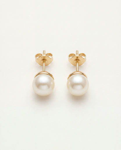 18KT Gold Filled Earrings, Gold Filled 7mm Pearl Stud Earrings | Timeless Elegance with a Lustrous Touch by HAUS OF MONOGRAM