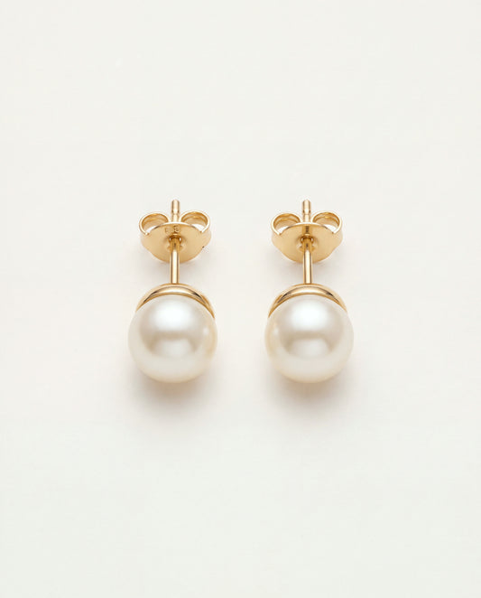 18KT Gold Filled Earrings, Gold Filled 7mm Pearl Stud Earrings | Timeless Elegance with a Lustrous Touch by HAUS OF MONOGRAM