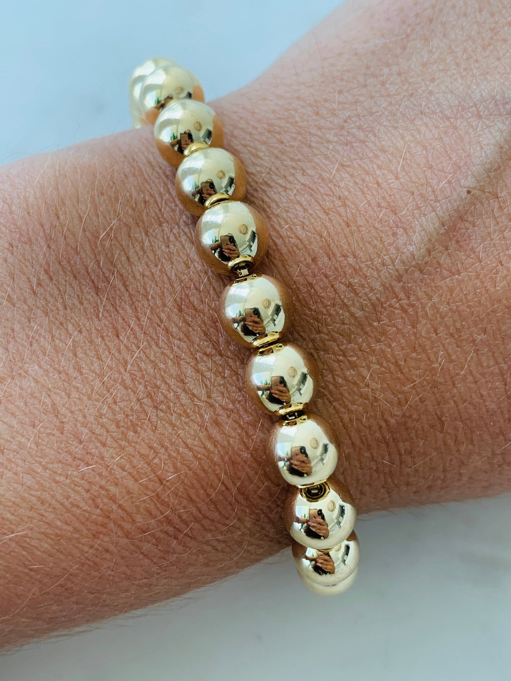 18KT Gold Filled Bracelets, Gold Filled 8mm Beaded Chain Bracelet | Bold Statement Bead Bracelet by HAUS OF MONOGRAM