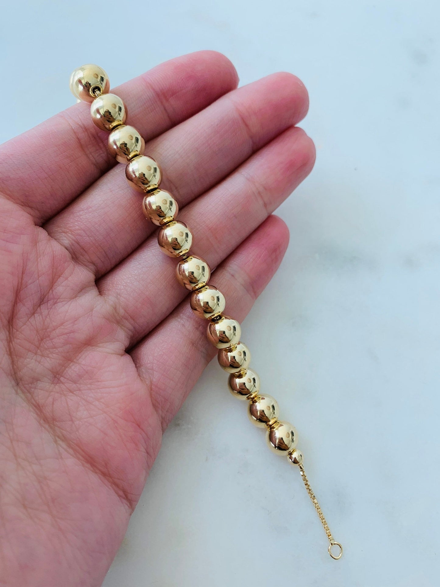 18KT Gold Filled Bracelets, Gold Filled 8mm Beaded Chain Bracelet | Bold Statement Bead Bracelet by HAUS OF MONOGRAM