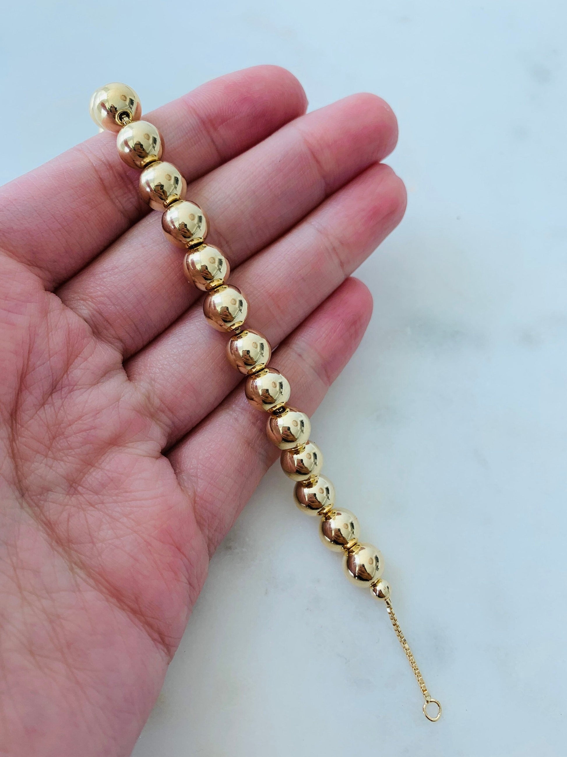 18KT Gold Filled Bracelets, Gold Filled 8mm Beaded Chain Bracelet | Bold Statement Bead Bracelet by HAUS OF MONOGRAM
