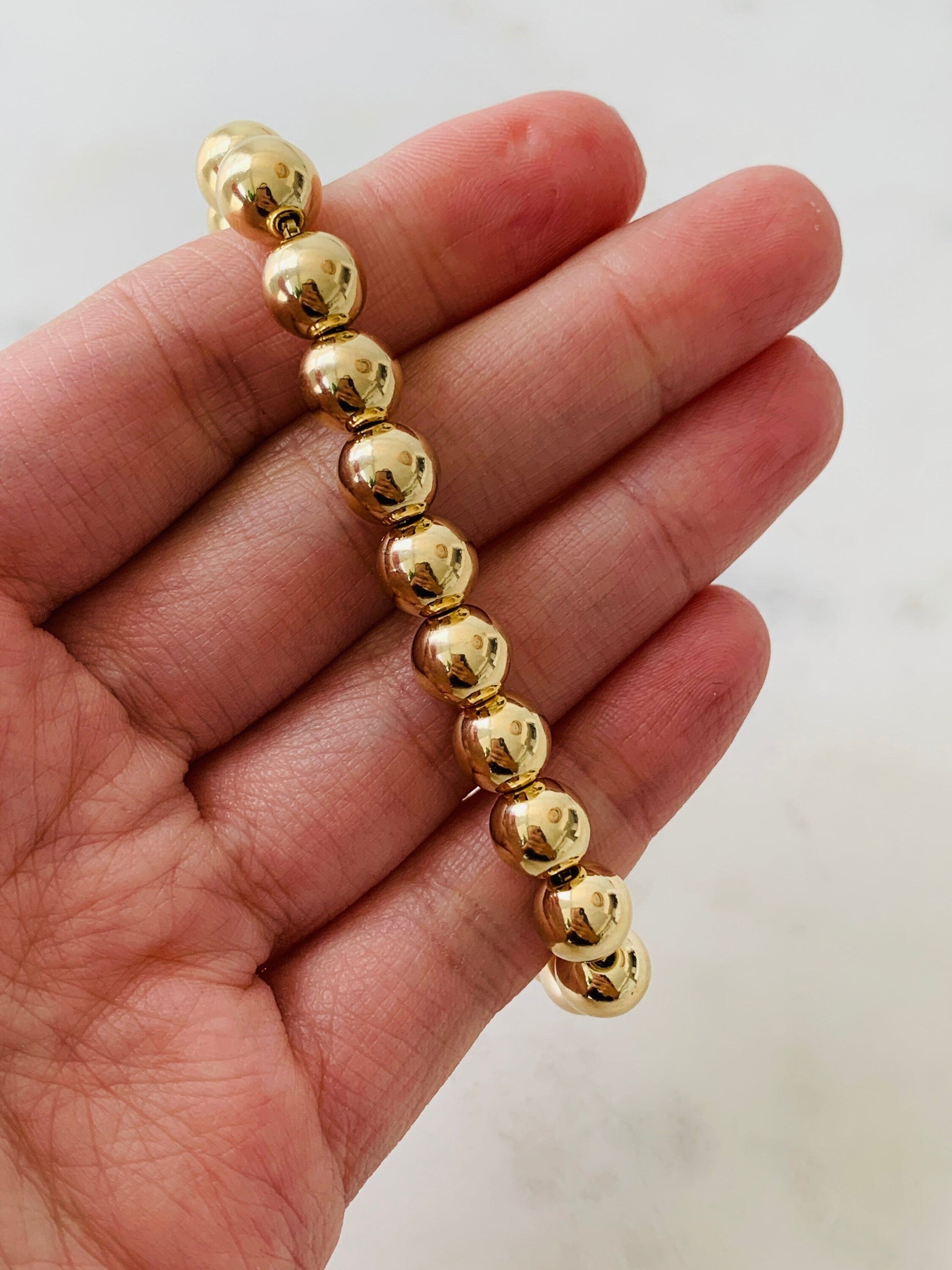 18KT Gold Filled Bracelets, Gold Filled 8mm Beaded Chain Bracelet | Bold Statement Bead Bracelet by HAUS OF MONOGRAM
