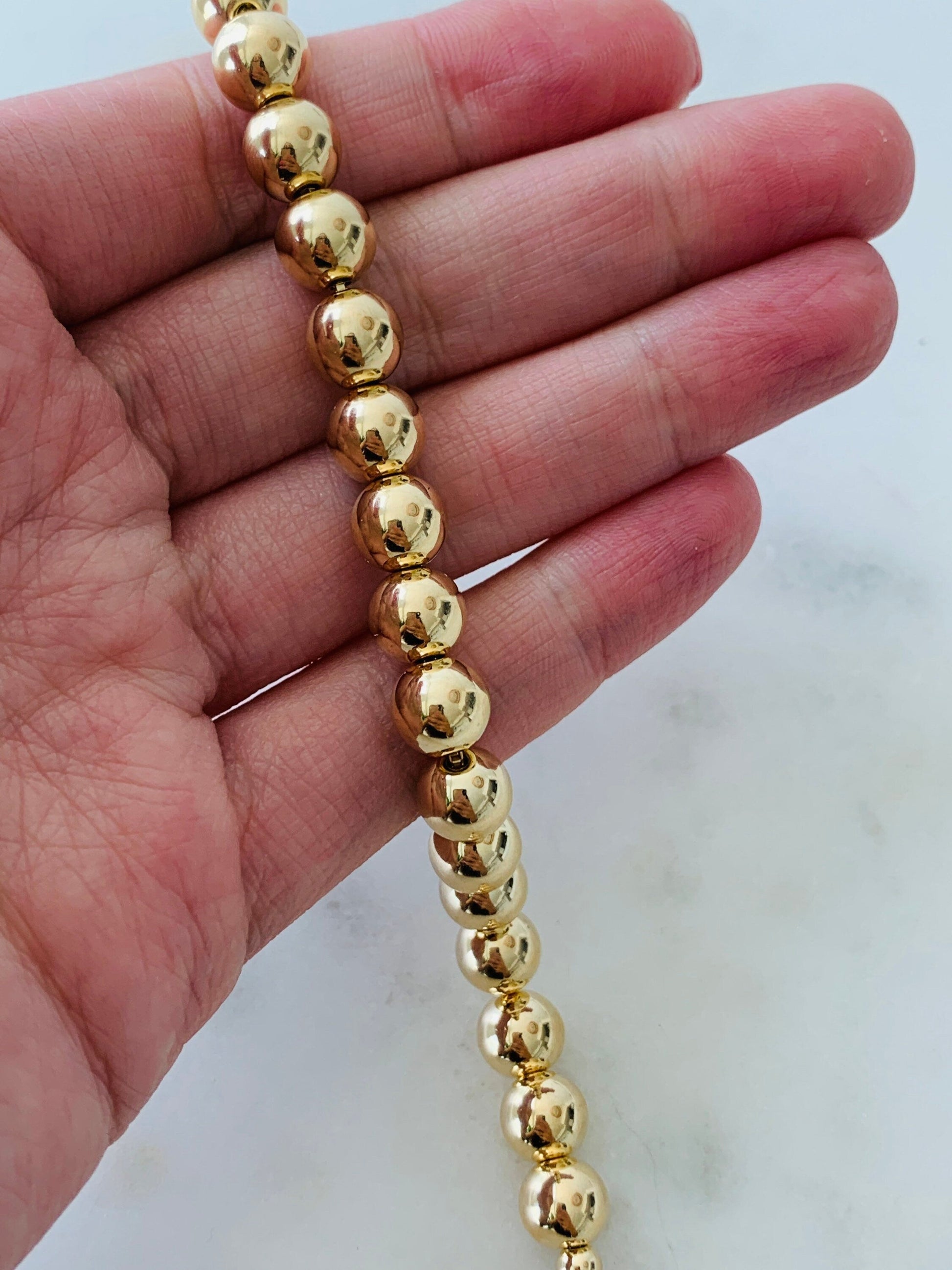 18KT Gold Filled Bracelets, Gold Filled 8mm Beaded Chain Bracelet | Bold Statement Bead Bracelet by HAUS OF MONOGRAM