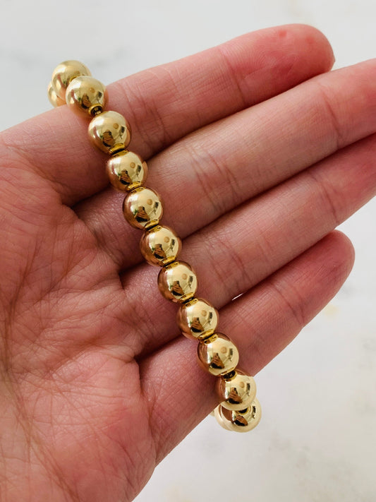 18KT Gold Filled Bracelets, Gold Filled 8mm Beaded Chain Bracelet | Bold Statement Bead Bracelet by HAUS OF MONOGRAM