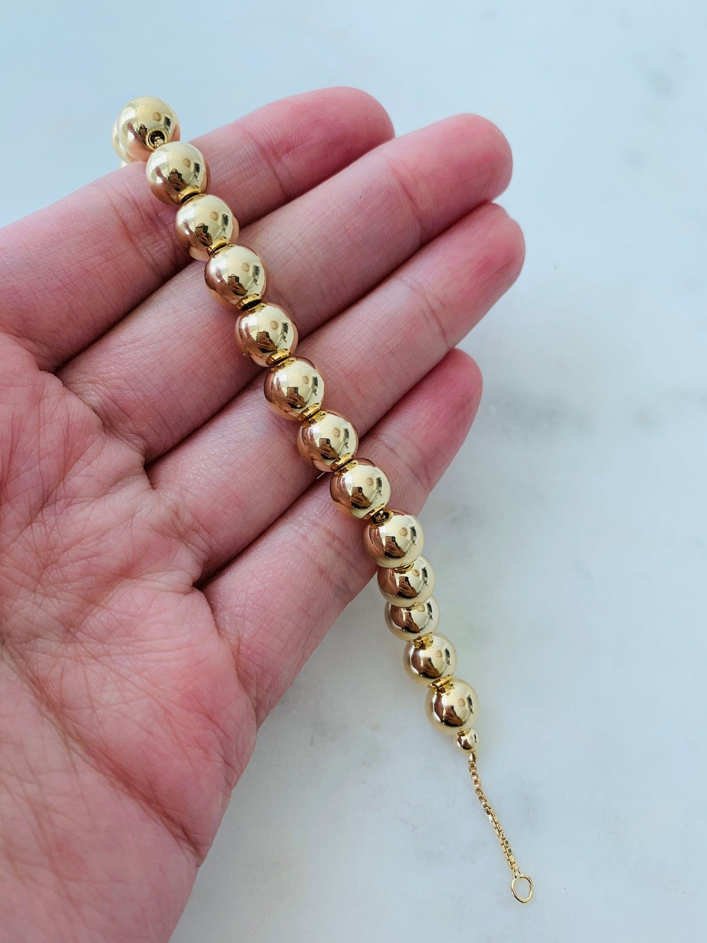 18KT Gold Filled Bracelets, Gold Filled 8mm Beaded Chain Bracelet | Bold Statement Bead Bracelet by HAUS OF MONOGRAM