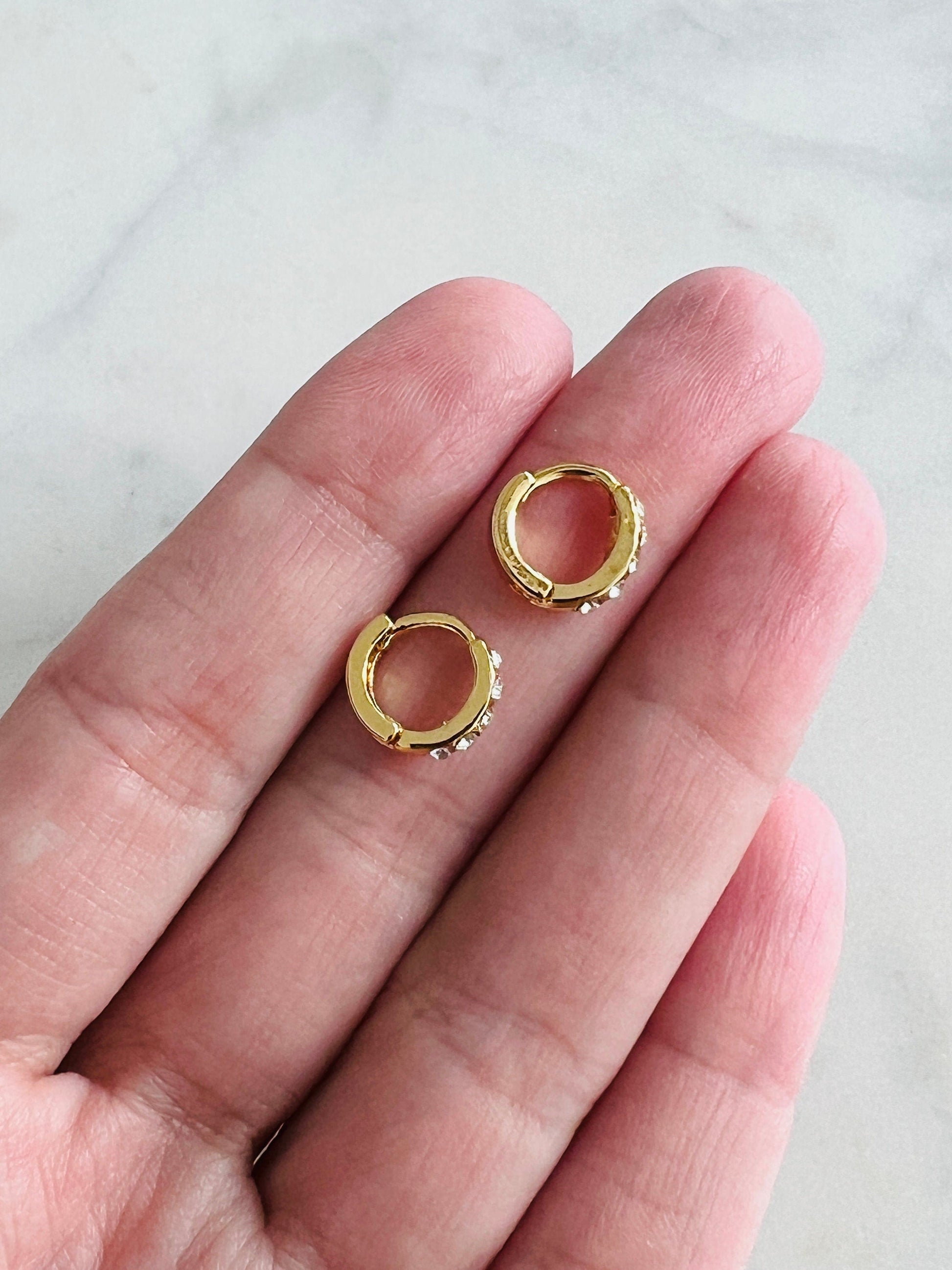 18KT Gold Filled Earrings, Gold Filled 8mm CZ Mini Hoops | Dainty Everyday Sparkle Earrings by HAUS OF MONOGRAM