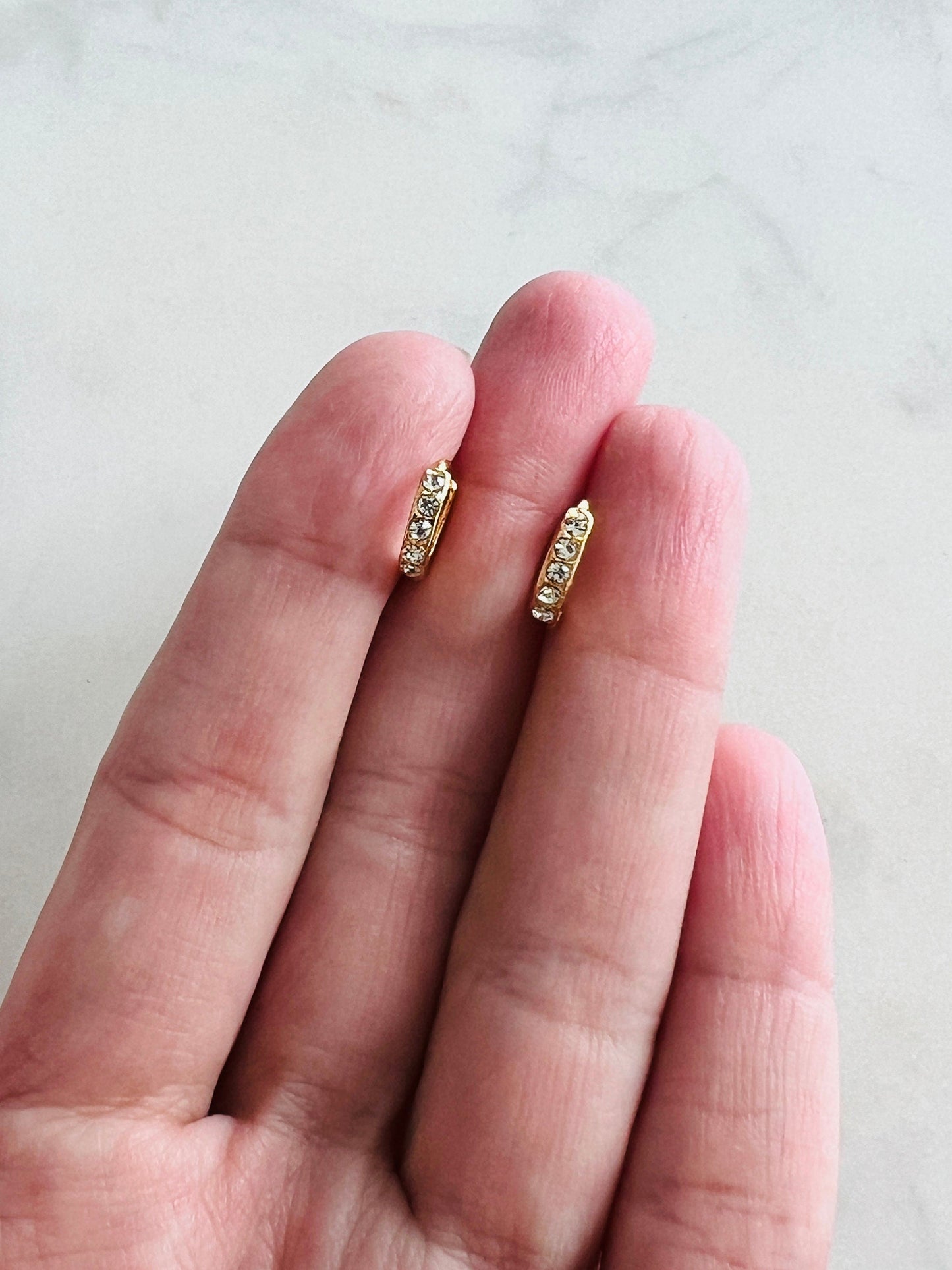 18KT Gold Filled Earrings, Gold Filled 8mm CZ Mini Hoops | Dainty Everyday Sparkle Earrings by HAUS OF MONOGRAM