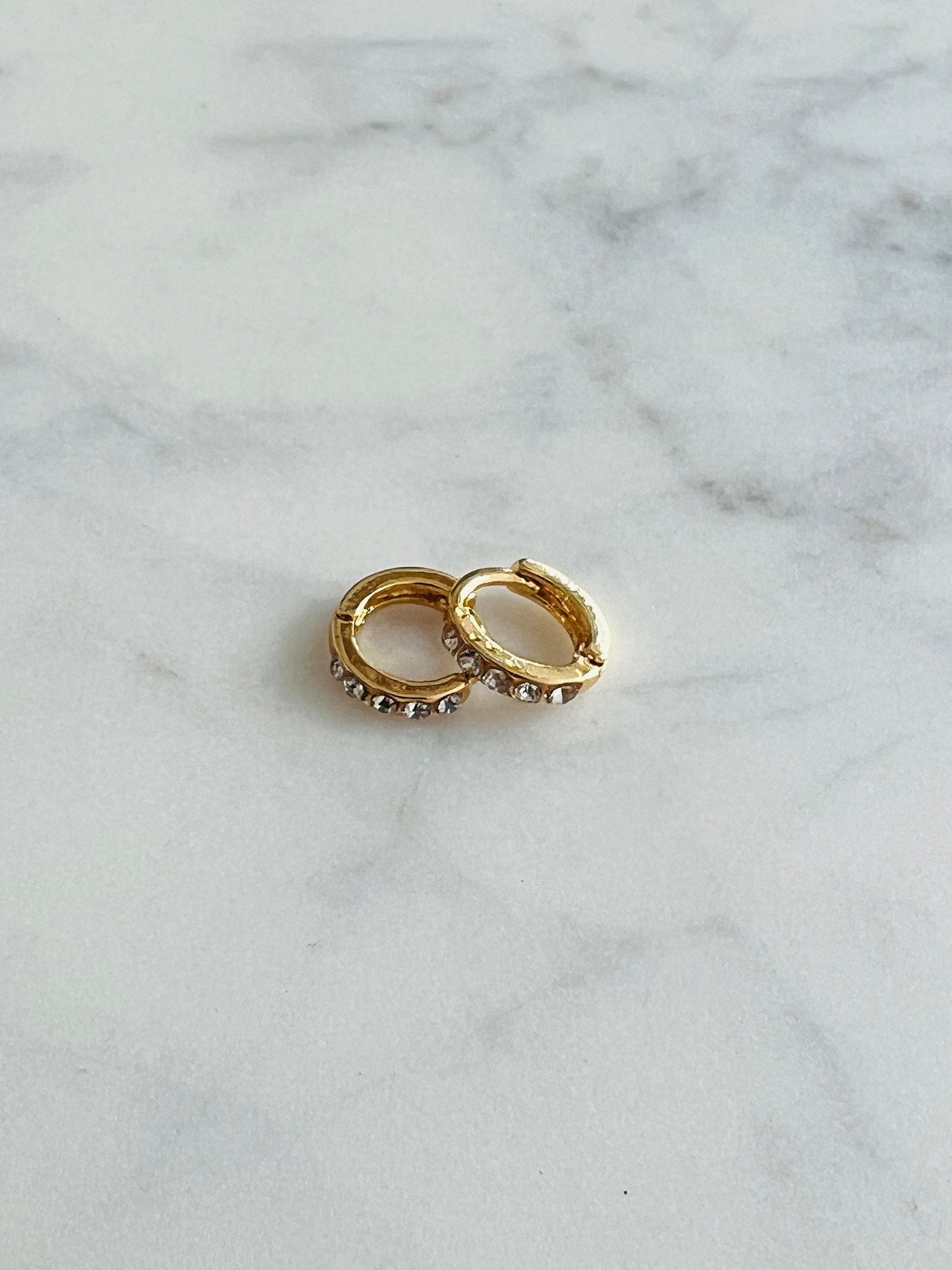 18KT Gold Filled Earrings, Gold Filled 8mm CZ Mini Hoops | Dainty Everyday Sparkle Earrings by HAUS OF MONOGRAM
