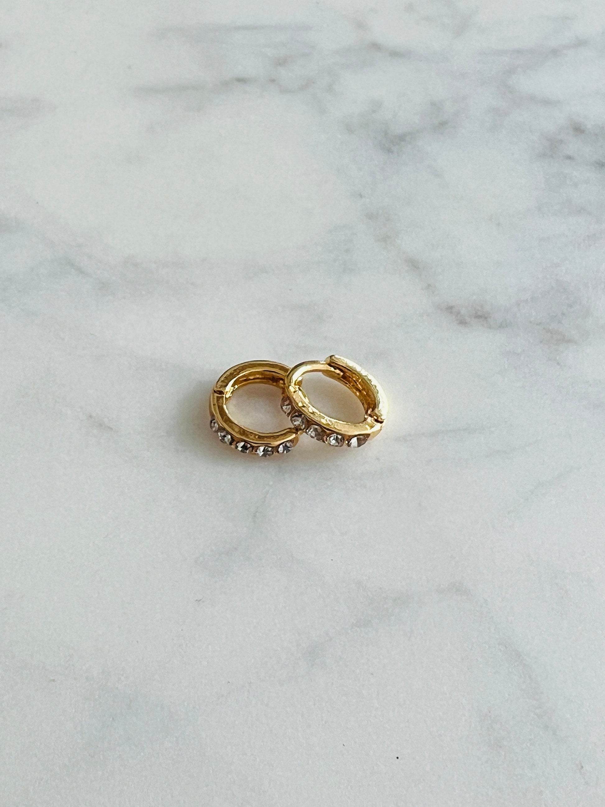 18KT Gold Filled Earrings, Gold Filled 8mm CZ Mini Hoops | Dainty Everyday Sparkle Earrings by HAUS OF MONOGRAM