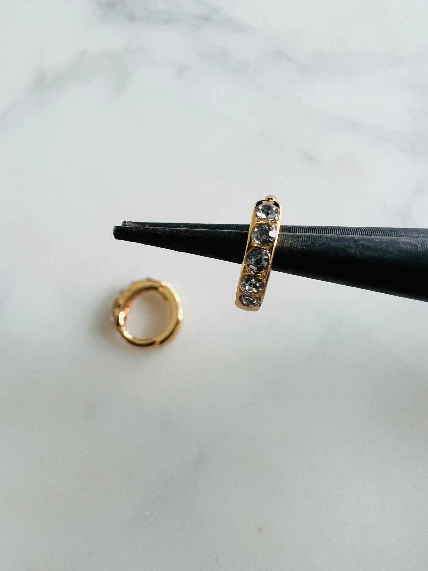 18KT Gold Filled Earrings, Gold Filled 8mm CZ Mini Hoops | Dainty Everyday Sparkle Earrings by HAUS OF MONOGRAM