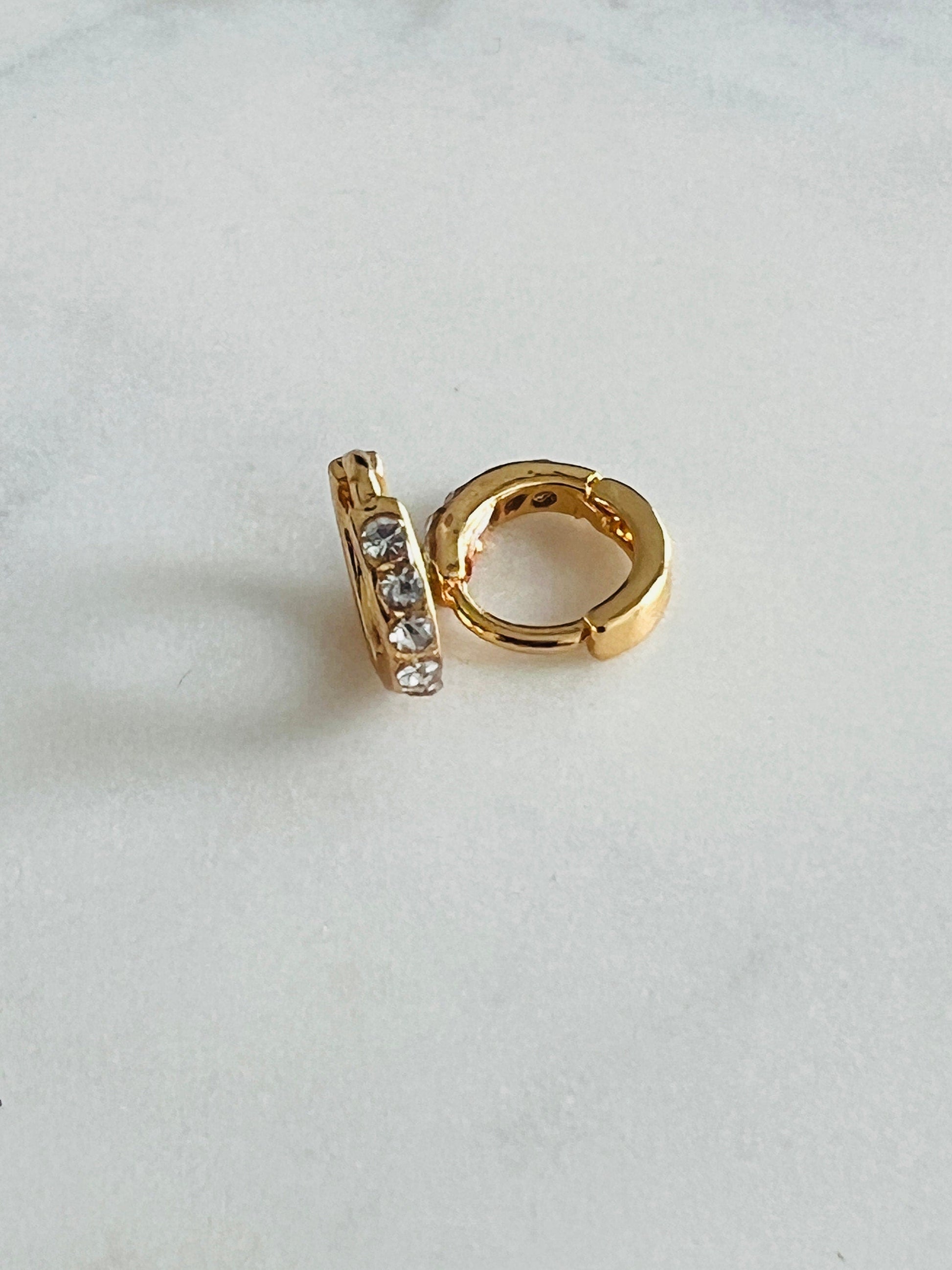 18KT Gold Filled Earrings, Gold Filled 8mm CZ Mini Hoops | Dainty Everyday Sparkle Earrings by HAUS OF MONOGRAM