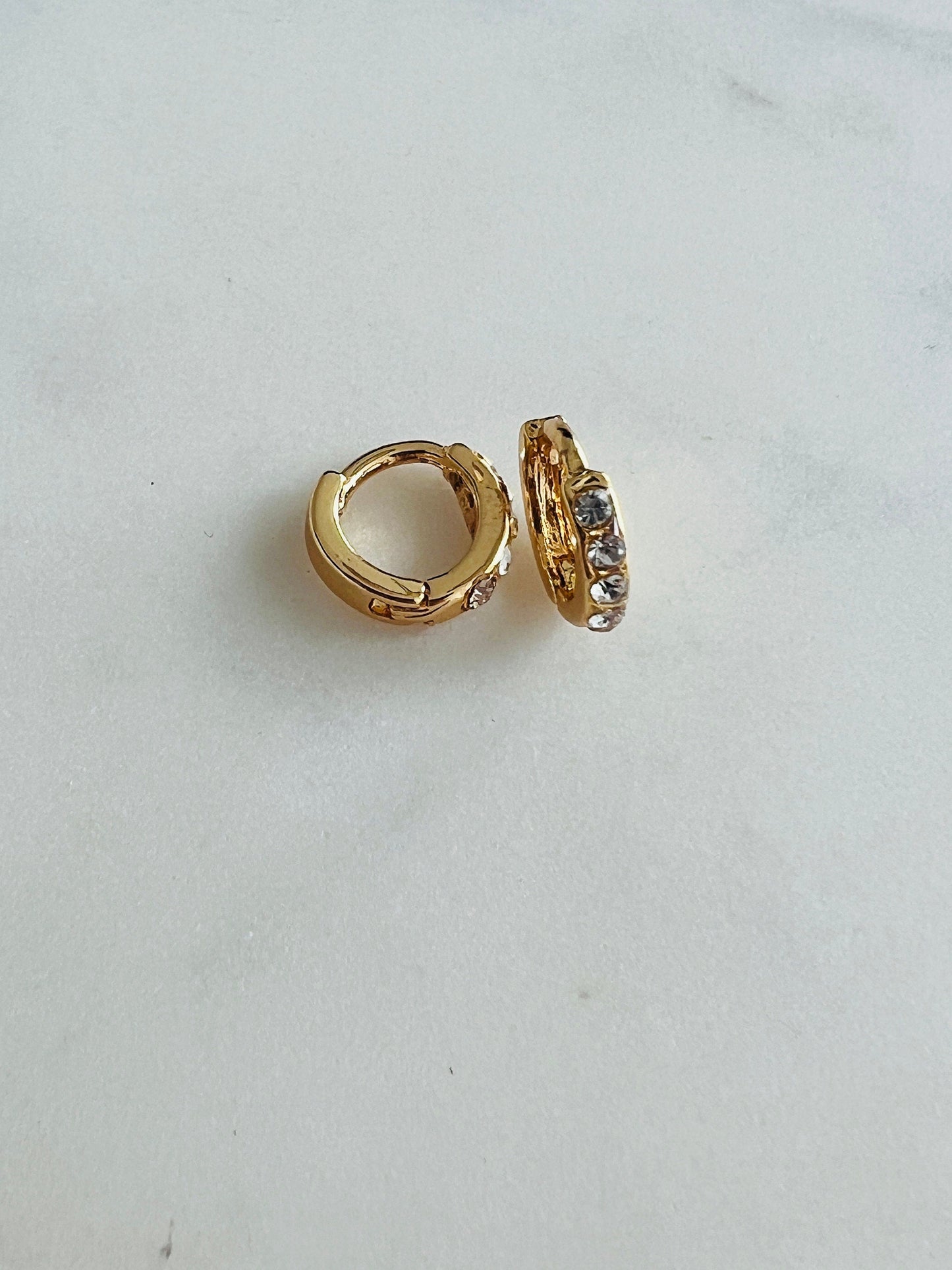 18KT Gold Filled Earrings, Gold Filled 8mm CZ Mini Hoops | Dainty Everyday Sparkle Earrings by HAUS OF MONOGRAM