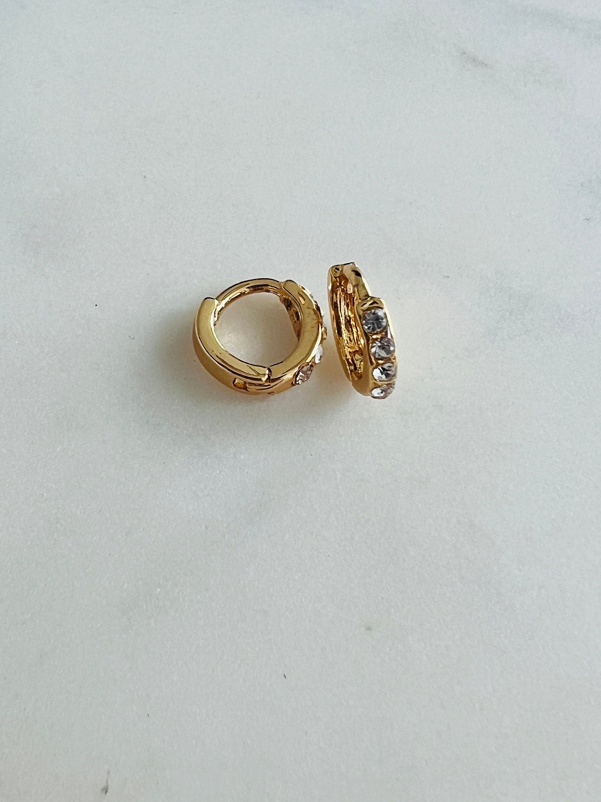 18KT Gold Filled Earrings, Gold Filled 8mm CZ Mini Hoops | Dainty Everyday Sparkle Earrings by HAUS OF MONOGRAM