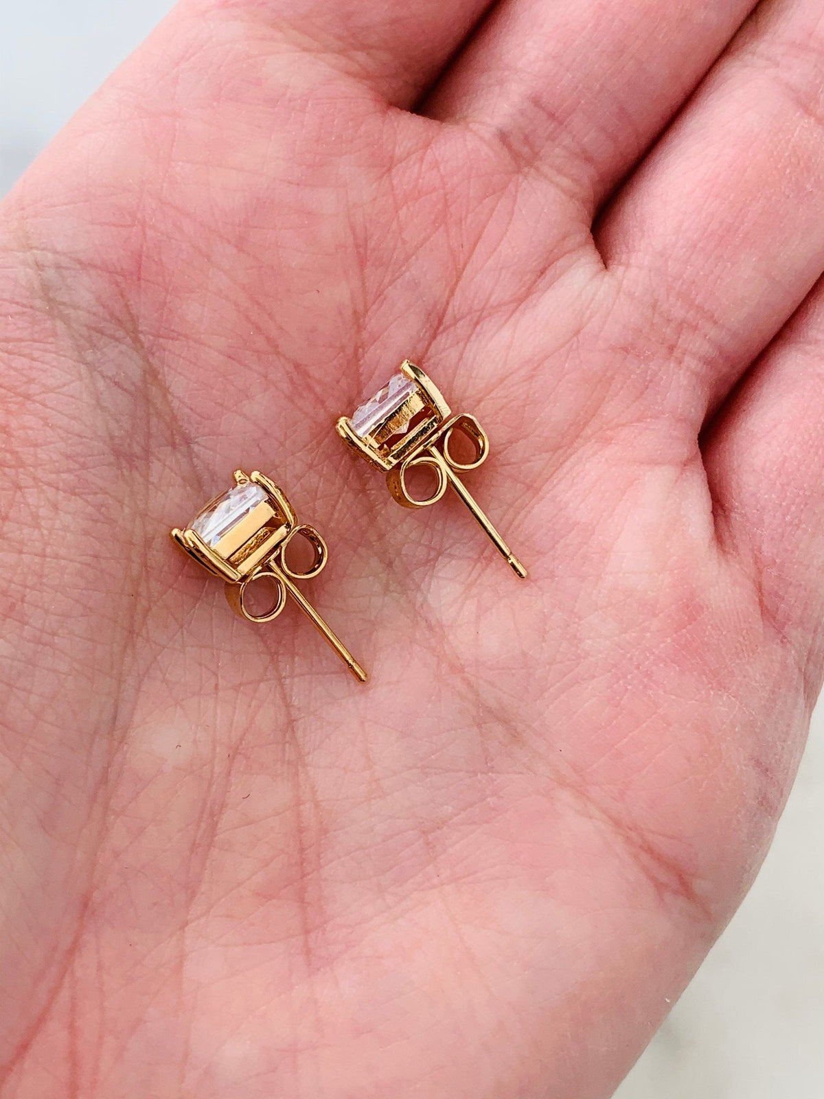 18KT Gold Filled Earrings, Gold Filled 8mm CZ Princess Cut Stud Earrings by HAUS OF MONOGRAM