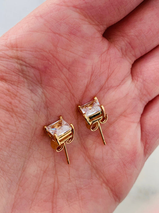 18KT Gold Filled Earrings, Gold Filled 8mm CZ Princess Cut Stud Earrings by HAUS OF MONOGRAM