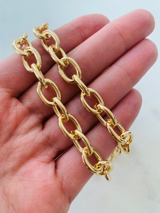 18KT Gold Filled Necklaces, Gold Filled 8mm Hollow Cable Necklace | Bold Statement Chain by HAUS OF MONOGRAM