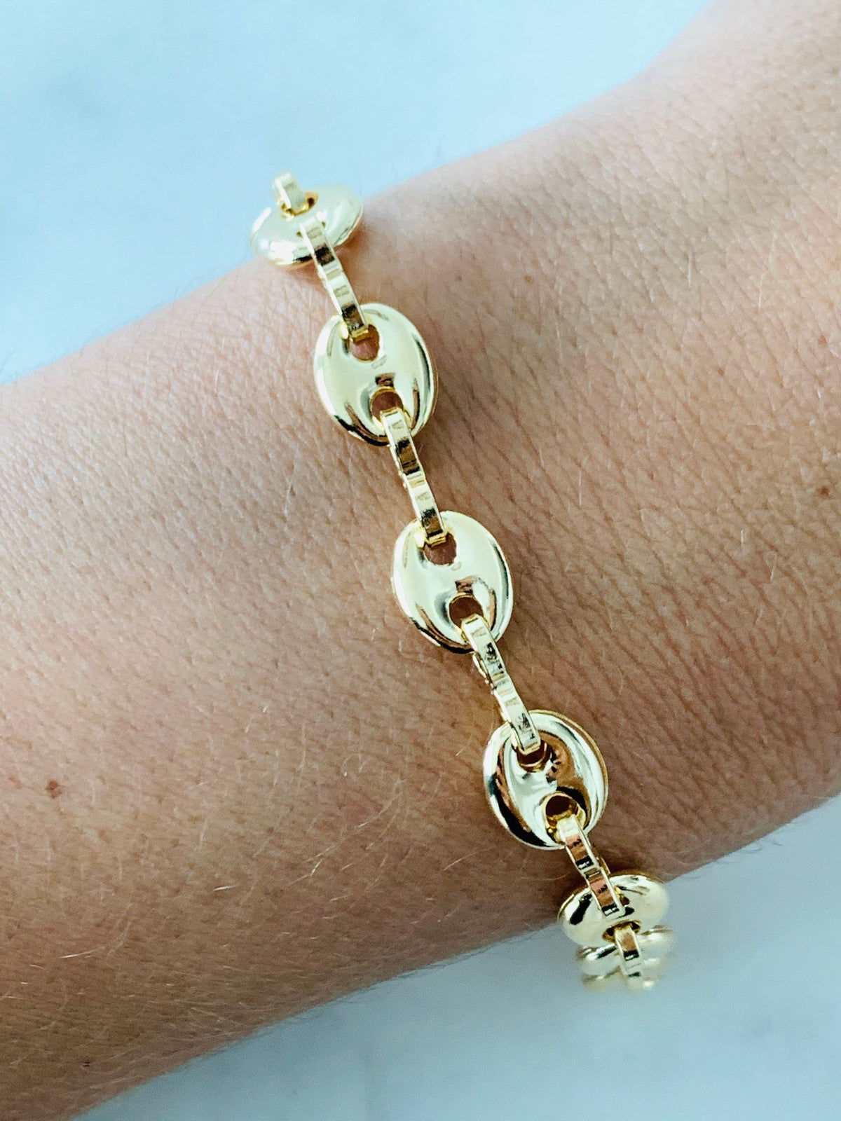18KT Gold Filled Bracelets, Gold Filled 8mm Puff Bracelet | Chunky Bold | 9 Inch Fit by HAUS OF MONOGRAM
