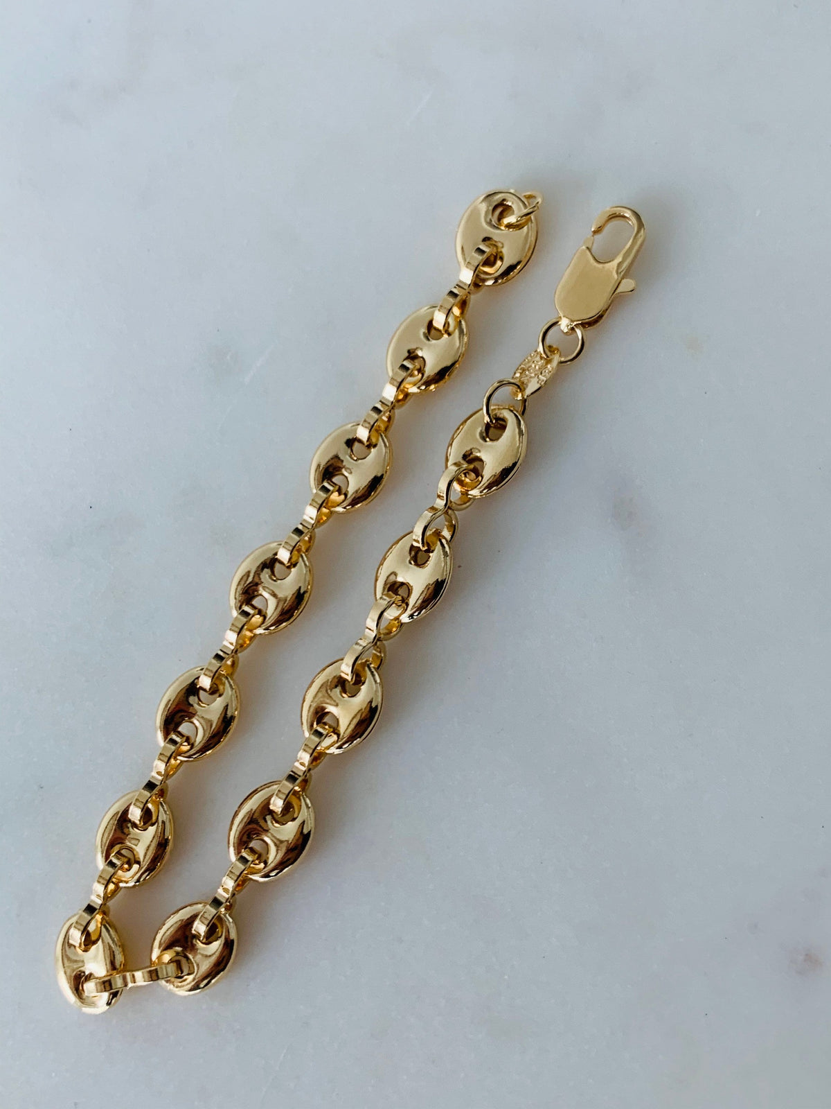 18KT Gold Filled Bracelets, Gold Filled 8mm Puff Bracelet | Chunky Bold | 9 Inch Fit by HAUS OF MONOGRAM