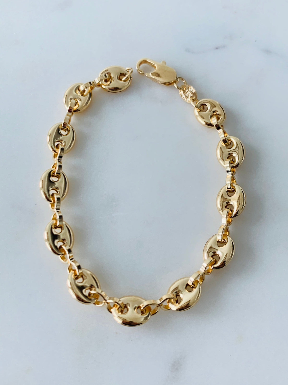 18KT Gold Filled Bracelets, Gold Filled 8mm Puff Bracelet | Chunky Bold | 9 Inch Fit by HAUS OF MONOGRAM
