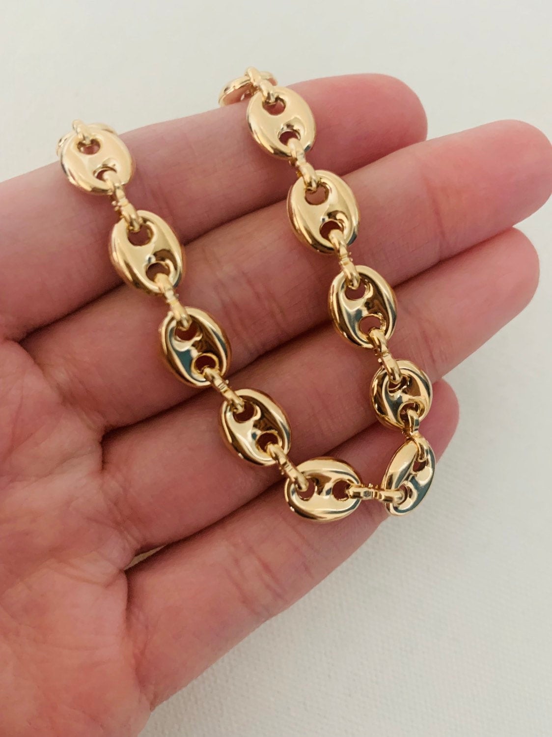 18KT Gold Filled Bracelets, Gold Filled 8mm Puff Bracelet | Chunky Bold | 9 Inch Fit by HAUS OF MONOGRAM