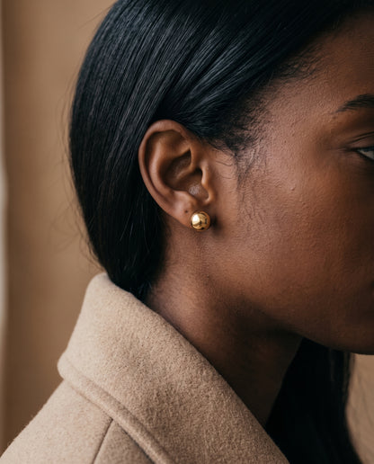 Gold Filled 9mm Stud Earrings worn by a model