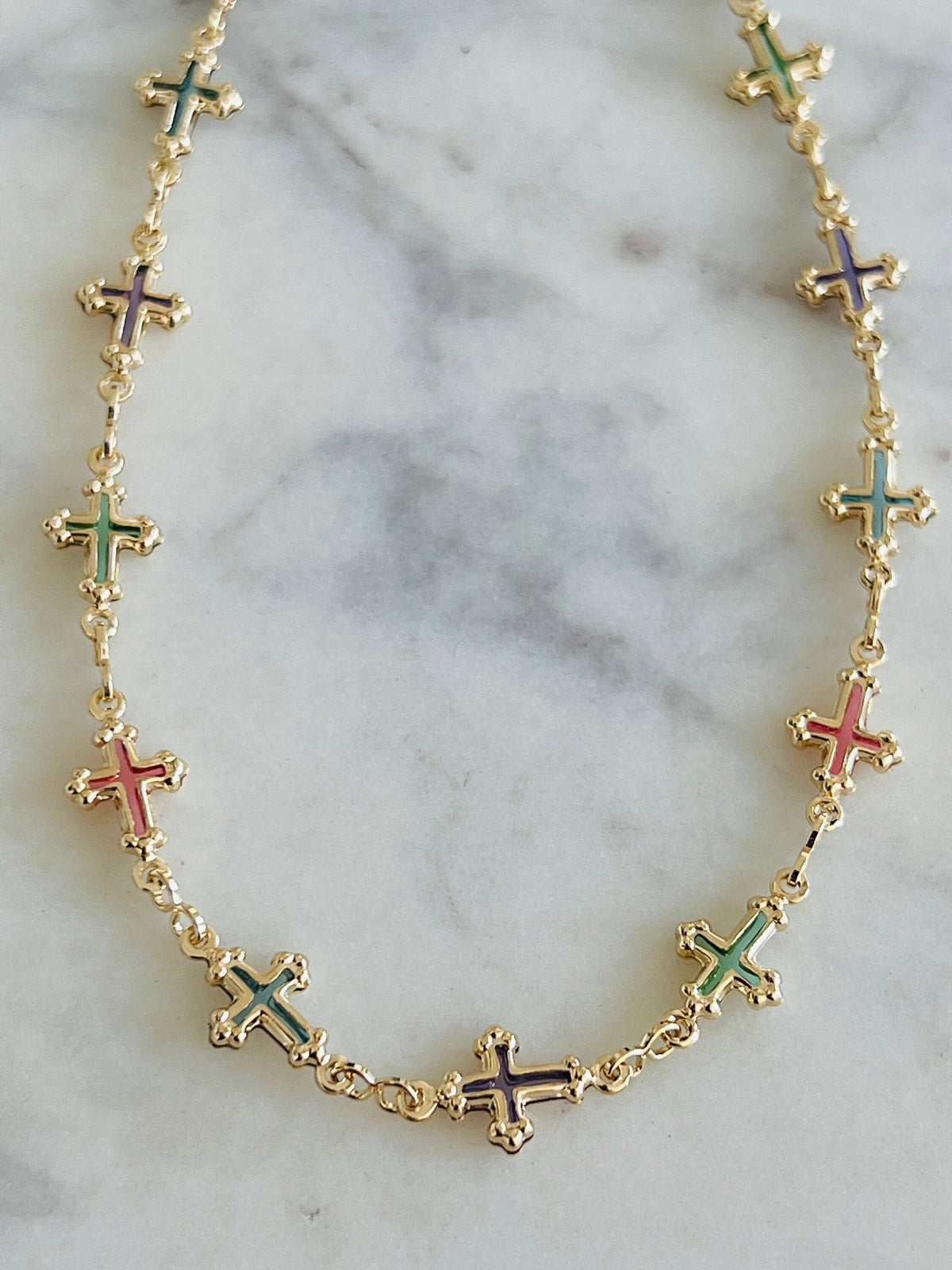 18KT Gold Filled Anklets, Gold Filled Anklet | Gemstone Cross Charm | 10" | 7mm Width by HAUS OF MONOGRAM