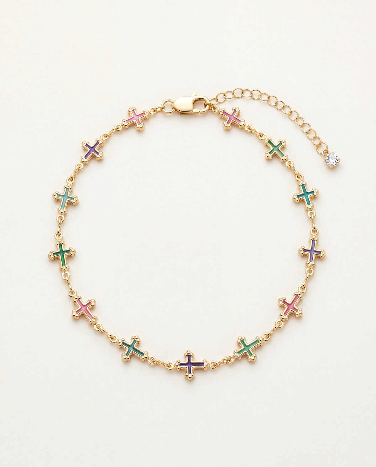 18KT Gold Filled Anklets, Gold Filled Anklet | Gemstone Cross Charm | 10" | 7mm Width by HAUS OF MONOGRAM