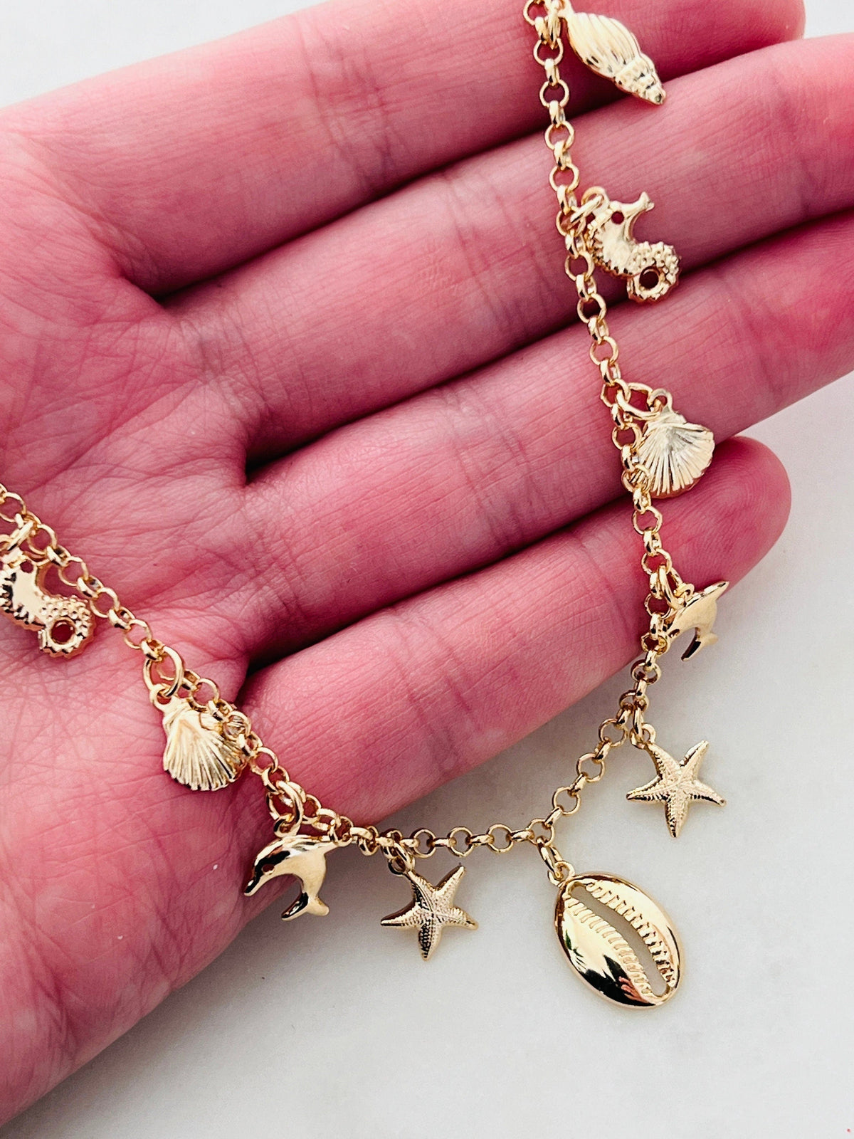 18KT Gold Filled Necklaces, Gold Filled Beach Charm Choker | Dainty Coastal Necklace by HAUS OF MONOGRAM
