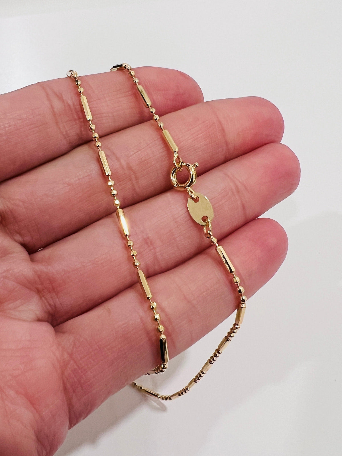 18KT Gold Filled Necklaces, Gold Filled Beaded Link Necklace | Dainty 1.5mm Chain by HAUS OF MONOGRAM