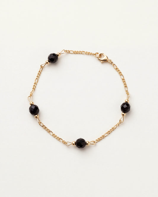 18KT Gold Filled Bracelets, Gold Filled Black Crystal Figaro Bracelet | Bold Shine with a Luxe Edge by HAUS OF MONOGRAM