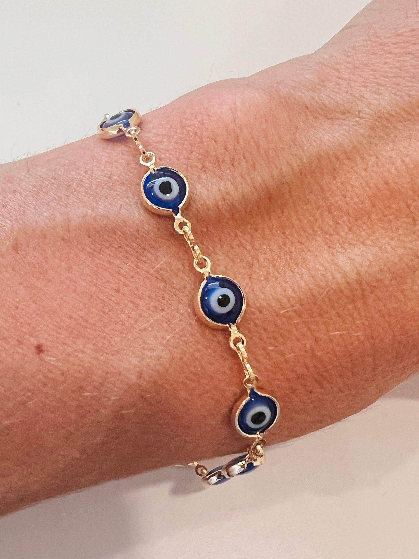 18KT Gold Filled Bracelets, Gold Filled Blue Evil Eye Bracelet | Dainty Protective Charm Jewelry by HAUS OF MONOGRAM
