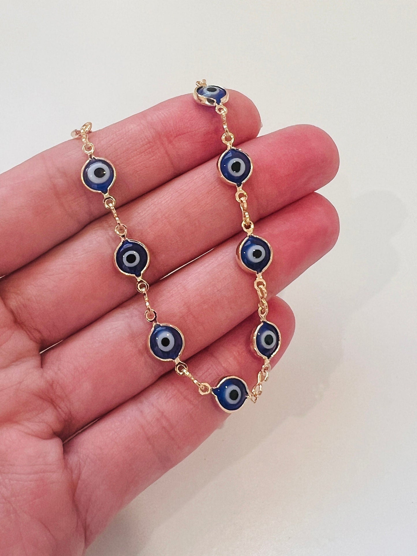 18KT Gold Filled Bracelets, Gold Filled Blue Evil Eye Bracelet | Dainty Protective Charm Jewelry by HAUS OF MONOGRAM